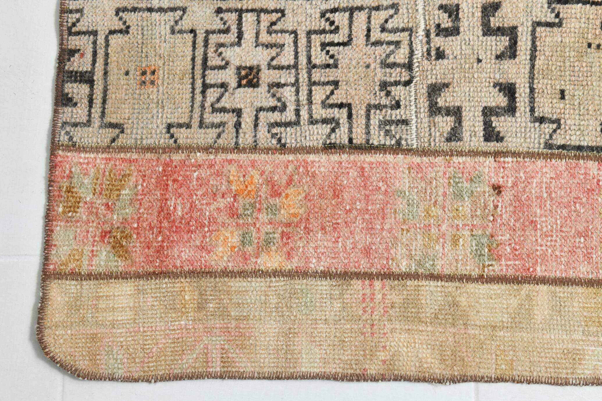 Tapis Runner Vintage Patchwork, Motifs Tribaux, Tons Pastel & Terre, 66x265 cm