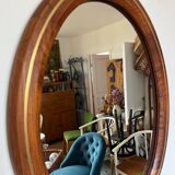 Vintage oval mirror in wood and brass