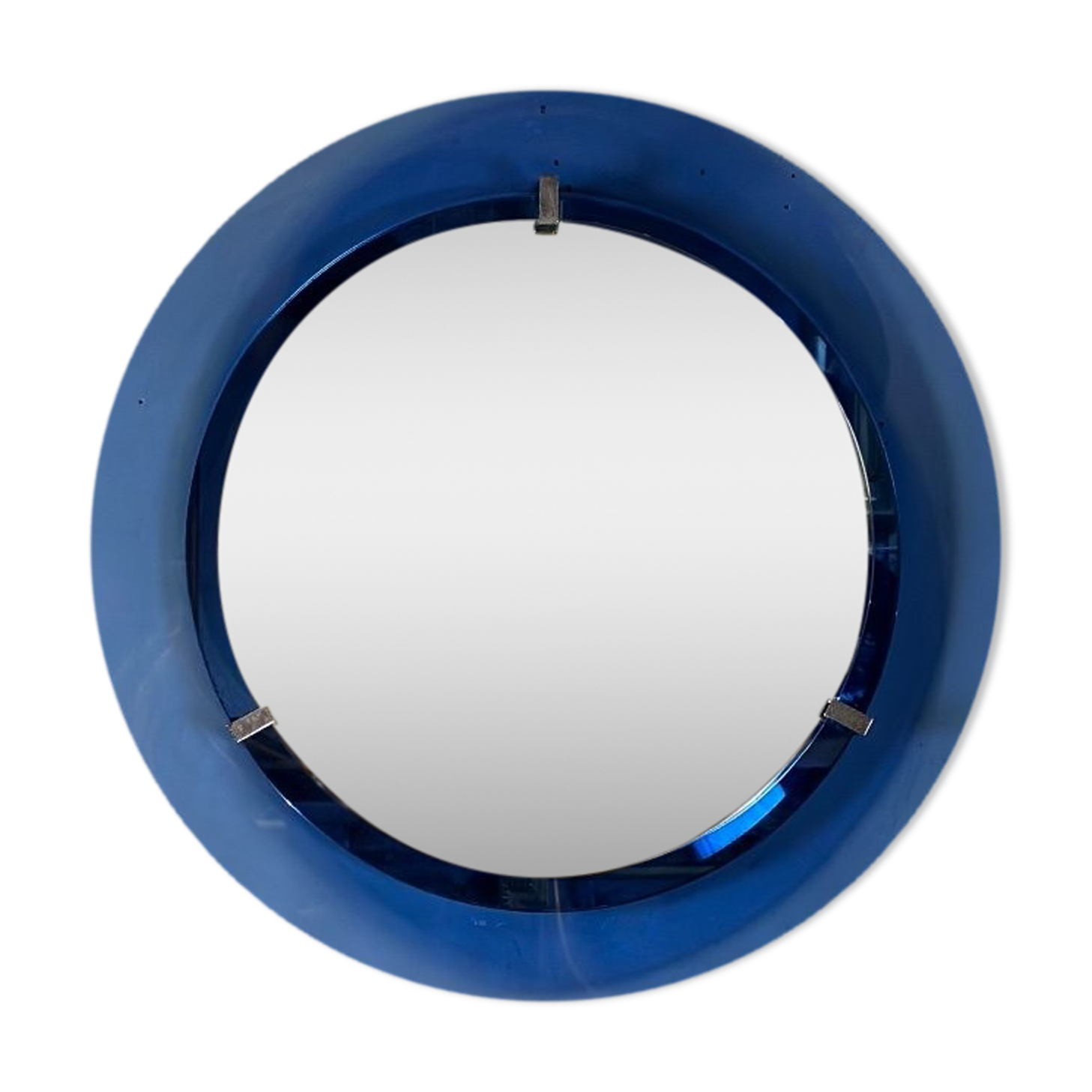 Mirror framed by a blue glass circle, italy circa 1950