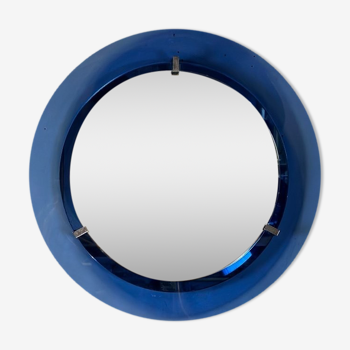 Miroir encadré d’un cercle de verre bleu, italie vers 1950