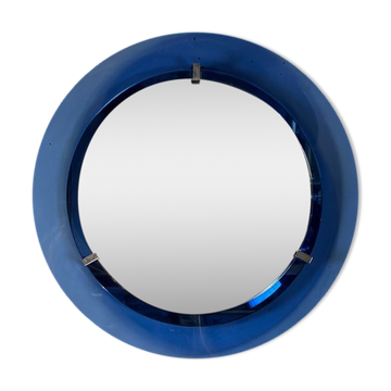 Mirror framed by a blue glass circle, italy circa 1950