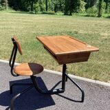 School desk - tubular metal and wood desk Prouvé style