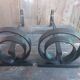 Paire de chenets cheminée fer forgé forme circulaire vintage