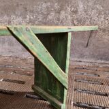 Old wooden bench side table grass green