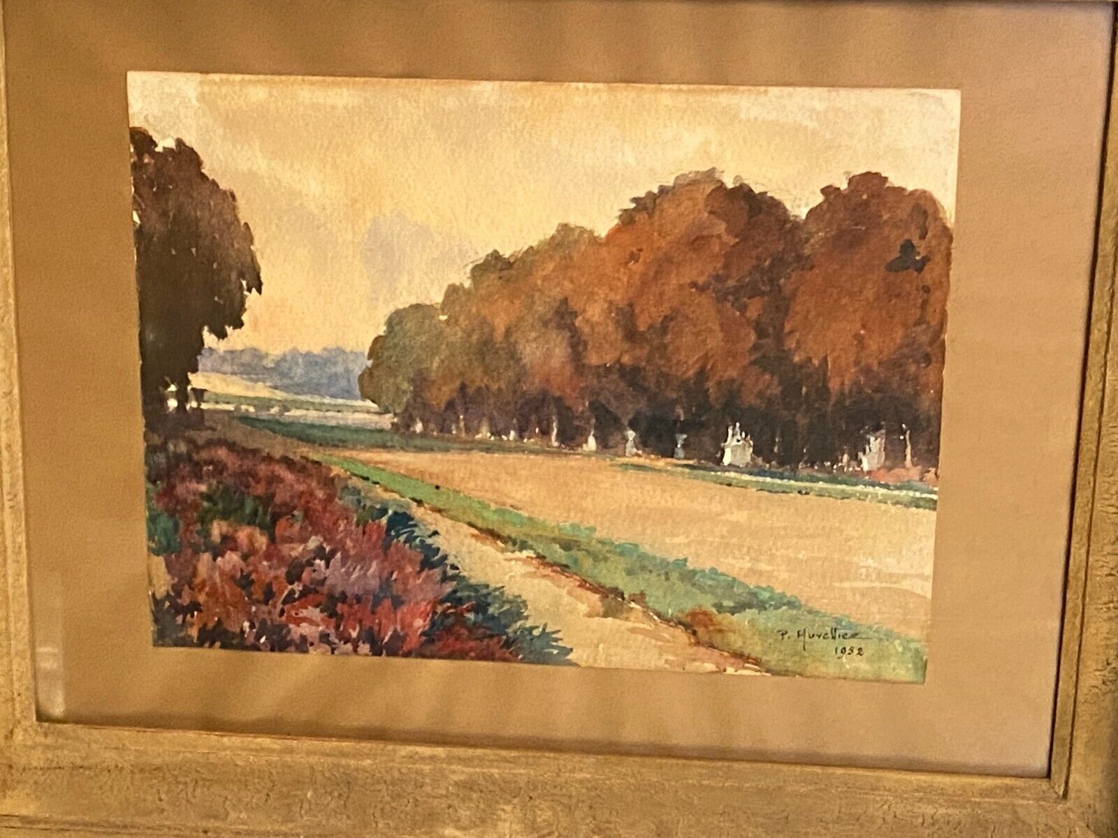 Watercolor Pierre Huvelliez 1891-1959 view park Palace of Versailles