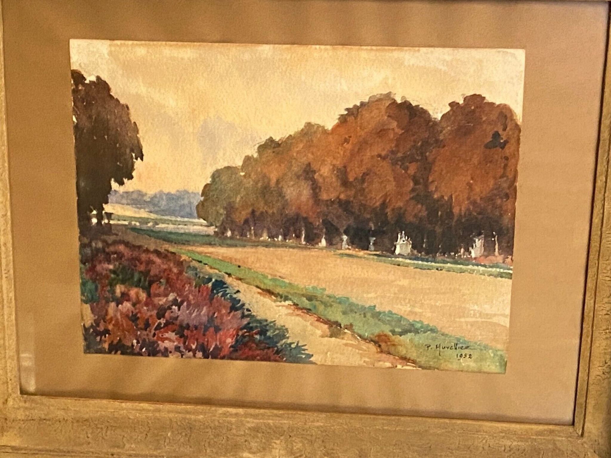Watercolor Pierre Huvelliez 1891-1959 view park Palace of Versailles