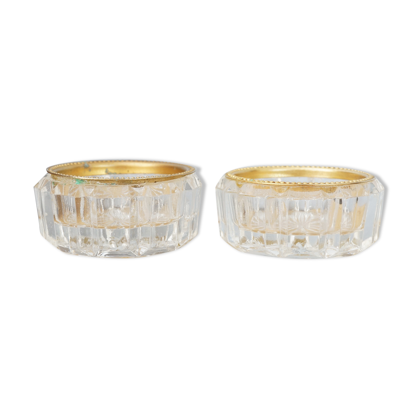 Set of two crystal buds with brass border, vintage