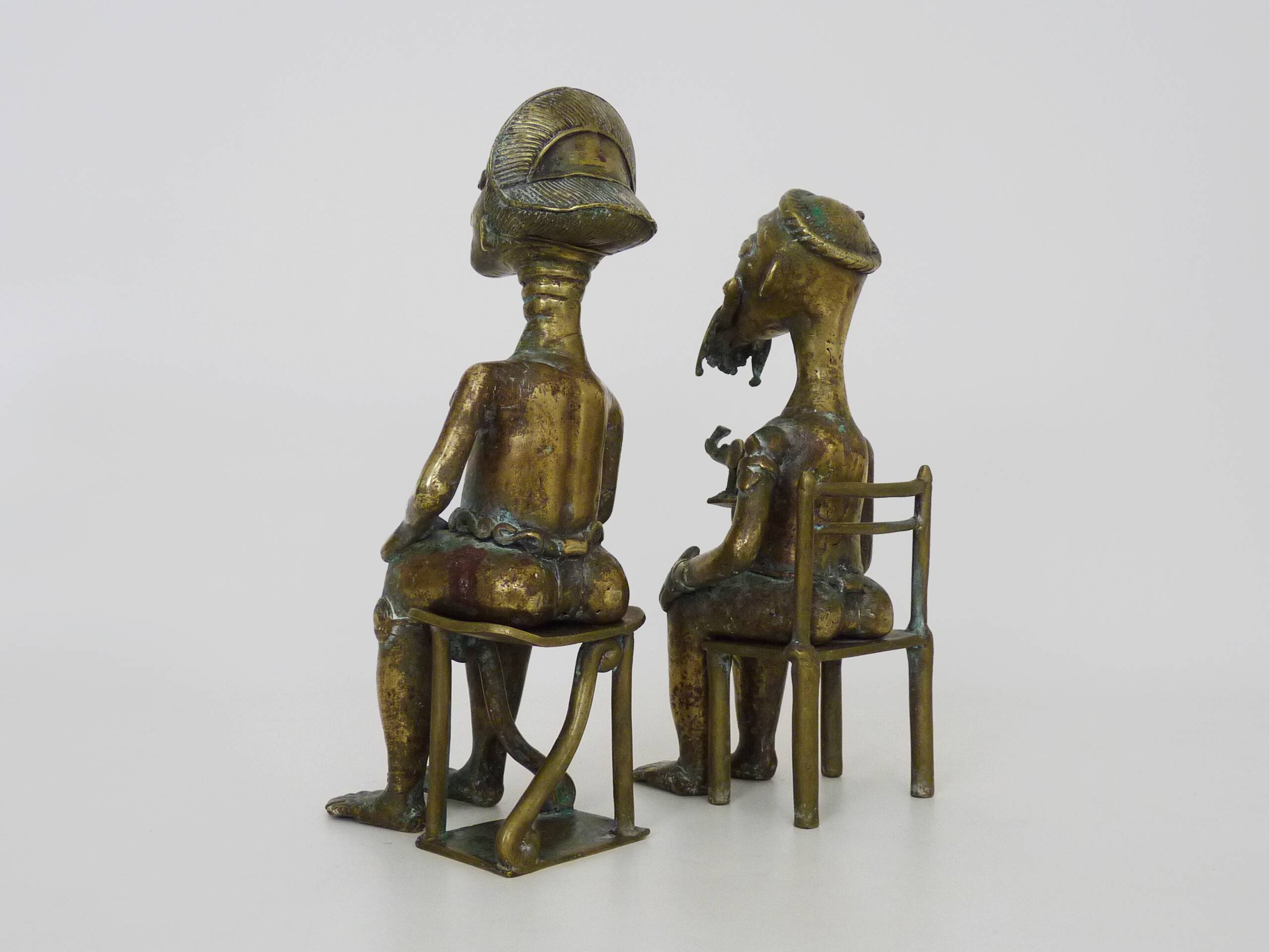 Paire de statues africaines en bronze du roi/reine du Bénin, Art Africain, Art primitif. Années 50