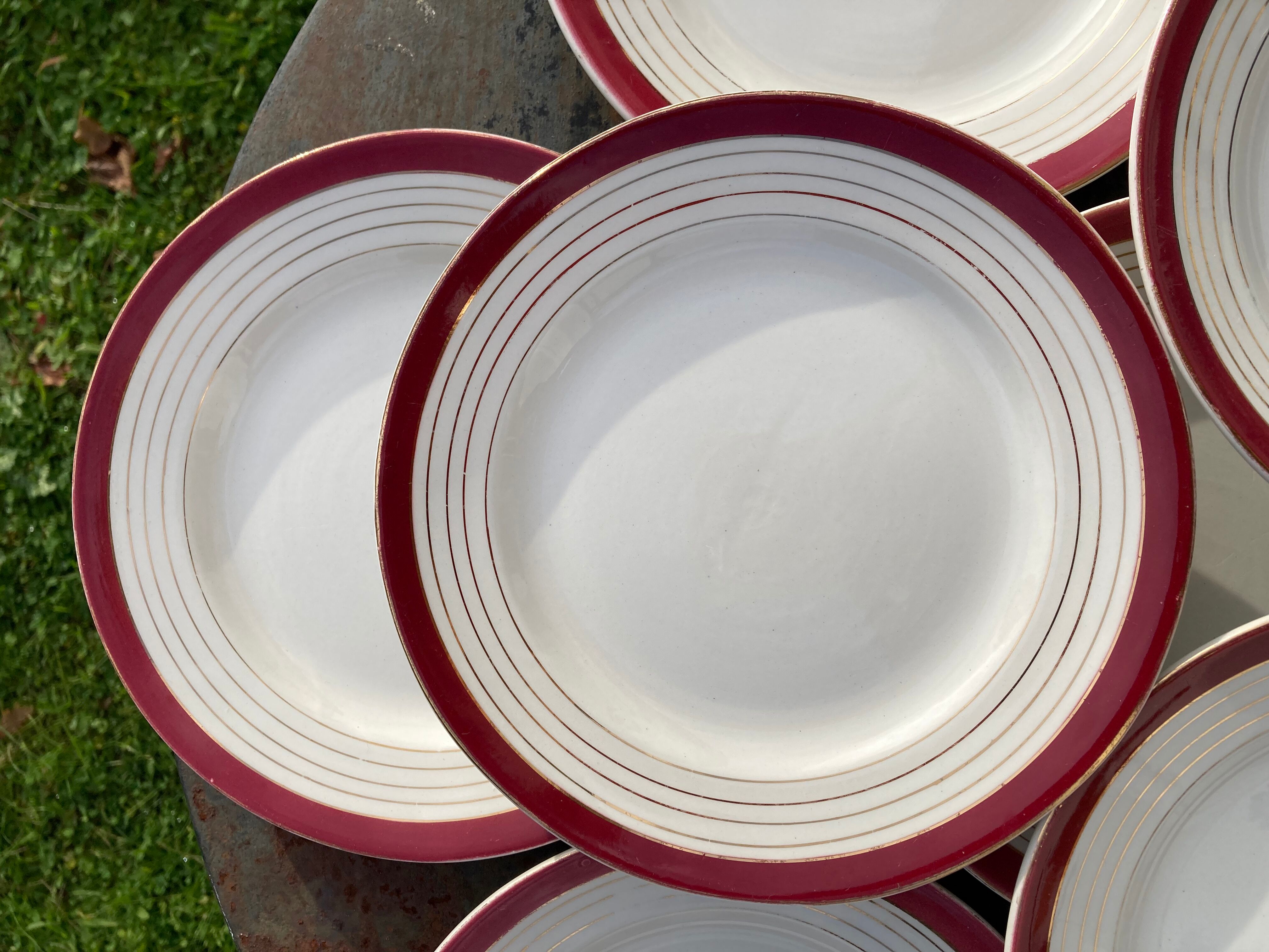 9 dessert plates Sarreguemines Digoin Regence gold and red