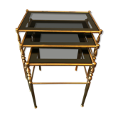 Tables gigogne en laiton et verres fumés