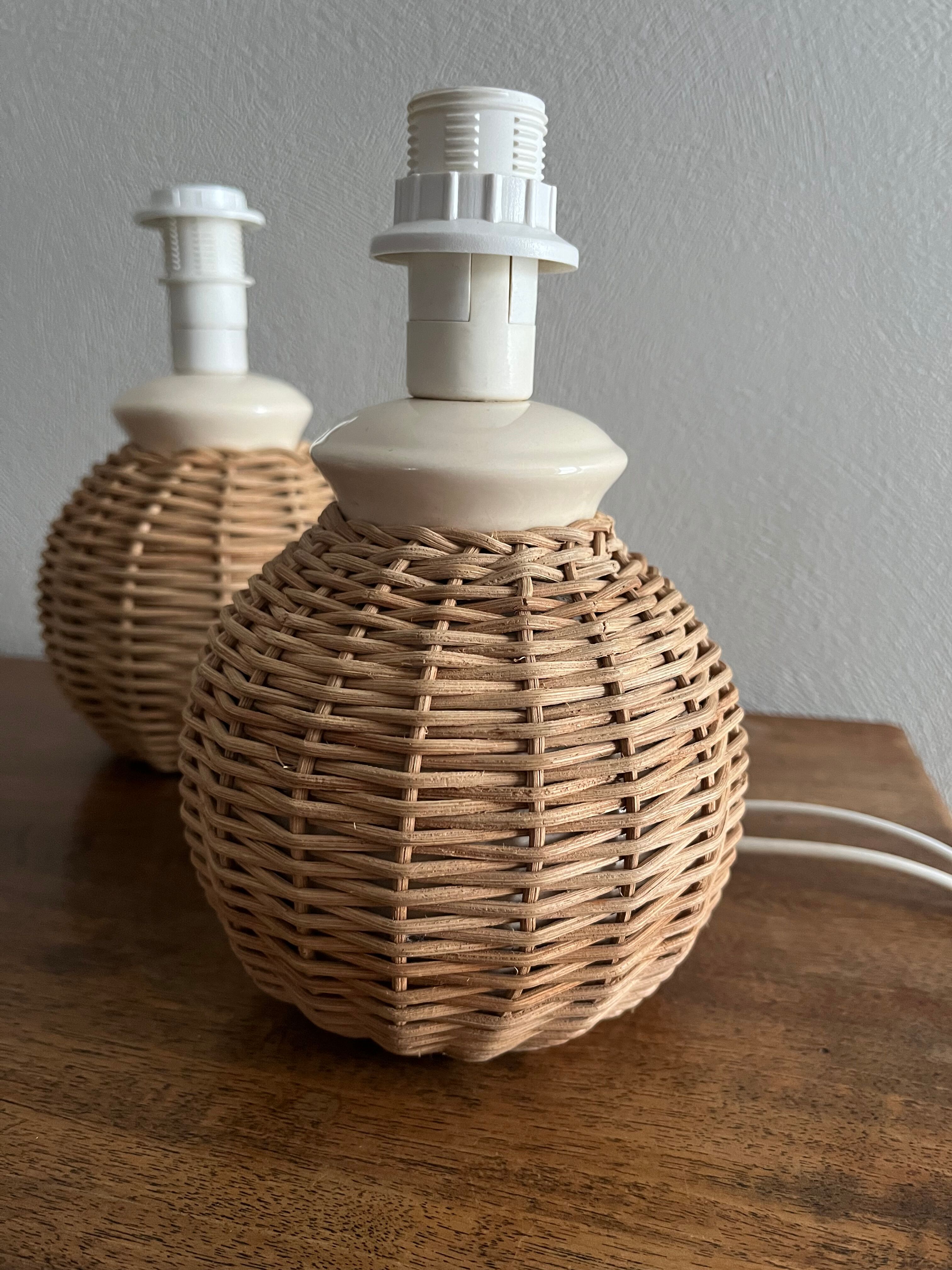 Pieds de lampes de chevet boule en rotin tressé