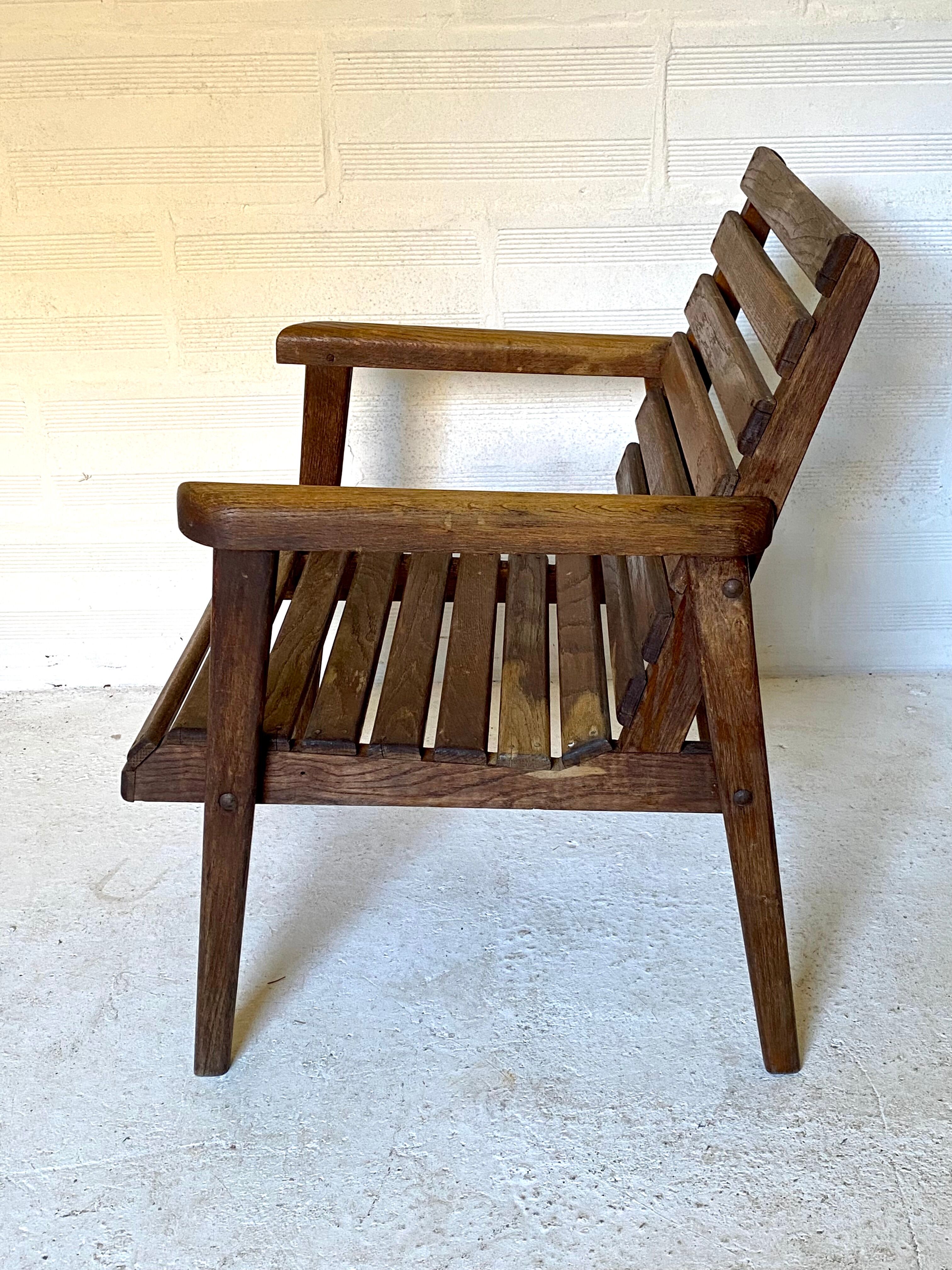pair of armchairs with slats in chene 1950