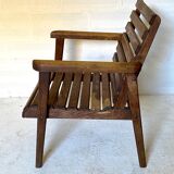 pair of armchairs with slats in chene 1950