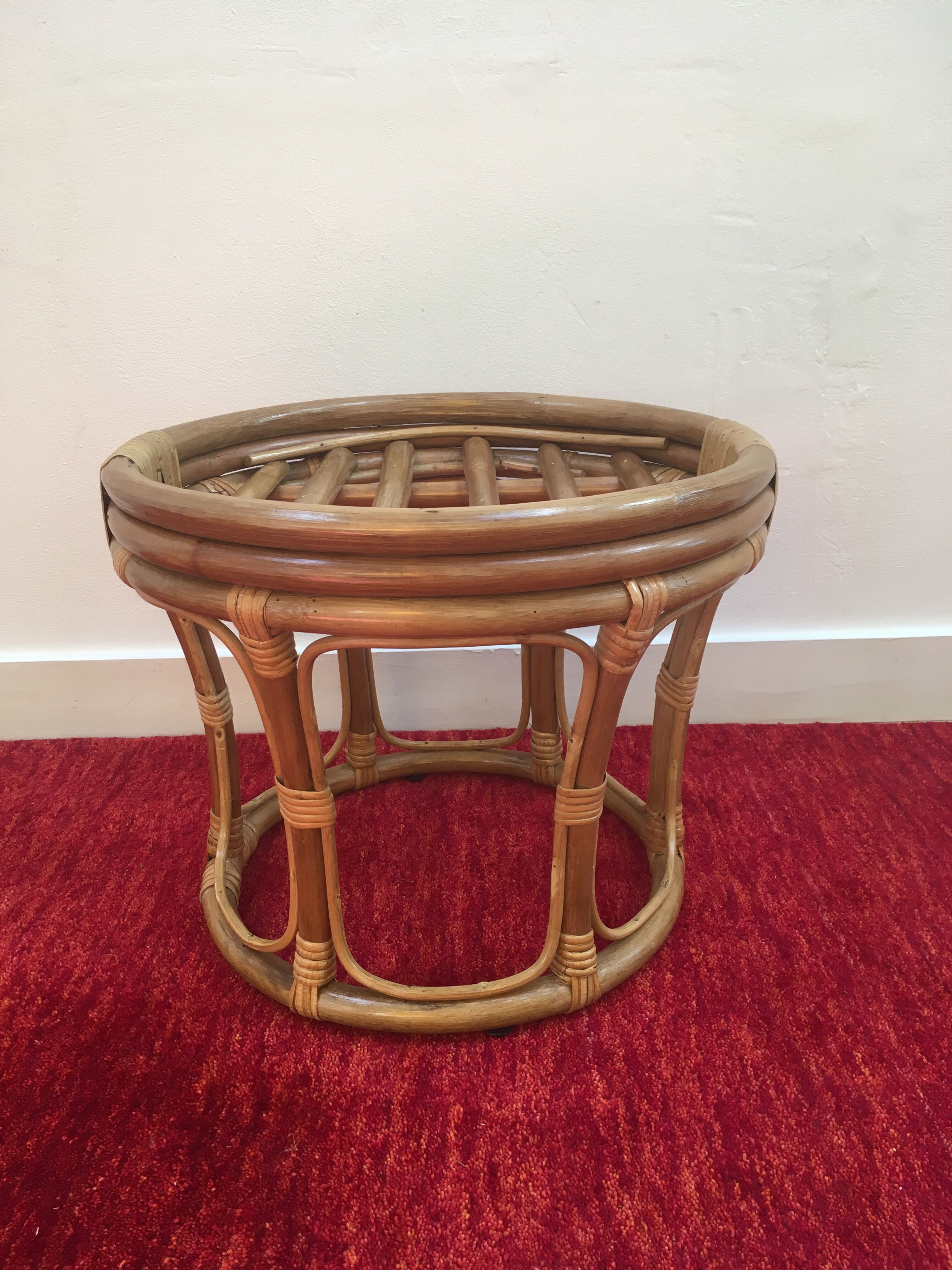 Vintage pouf  in rattan and bamboo