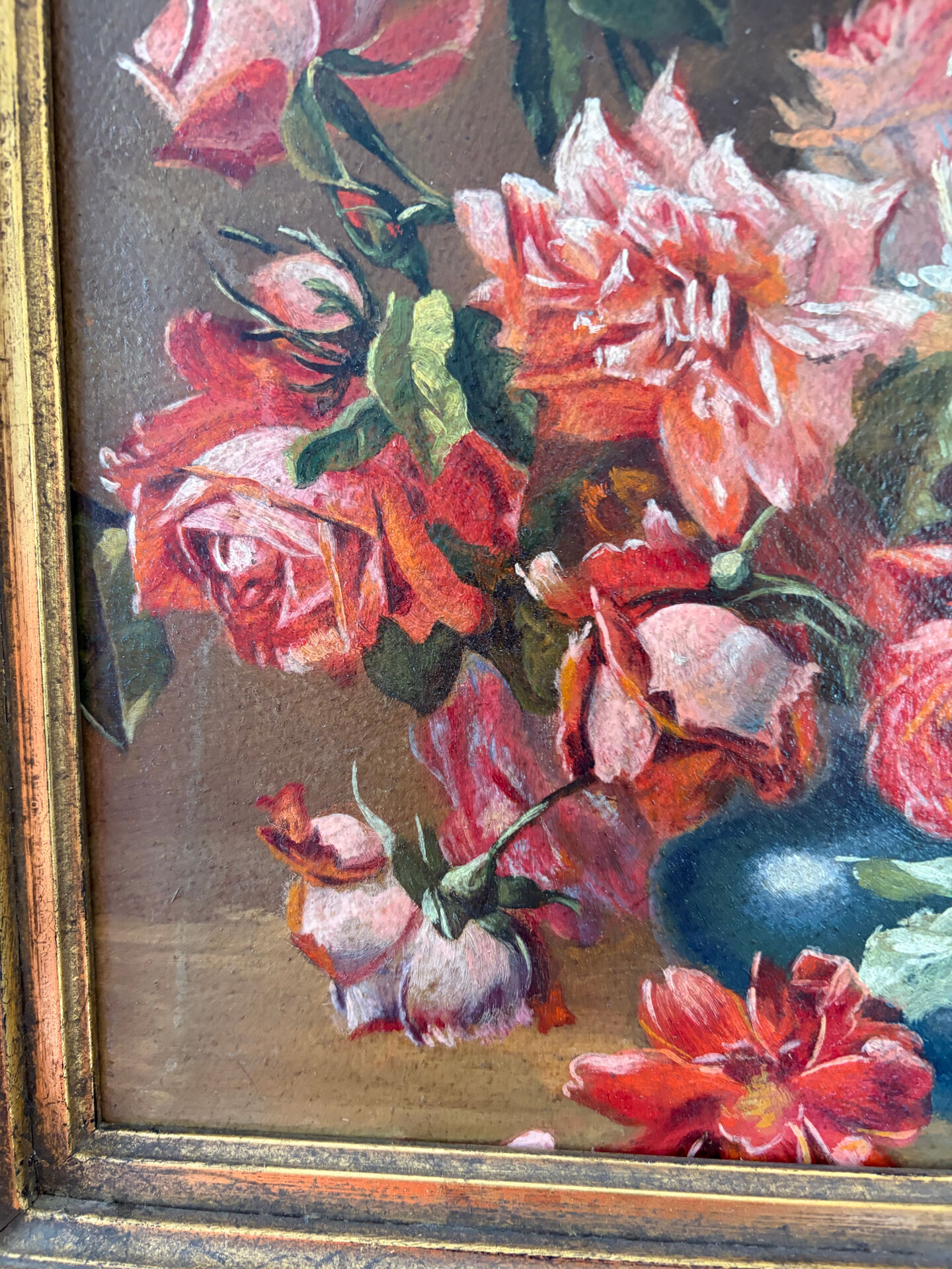 Bouquet of roses, oil on framed panel