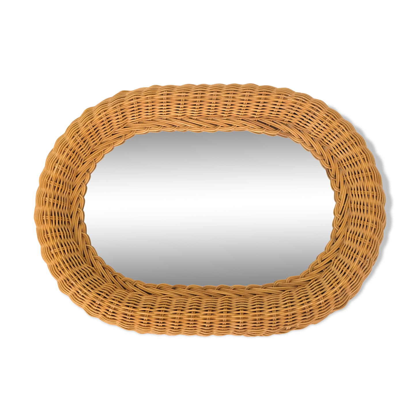 Mirror with thick wicker frame, 54x38 cm.