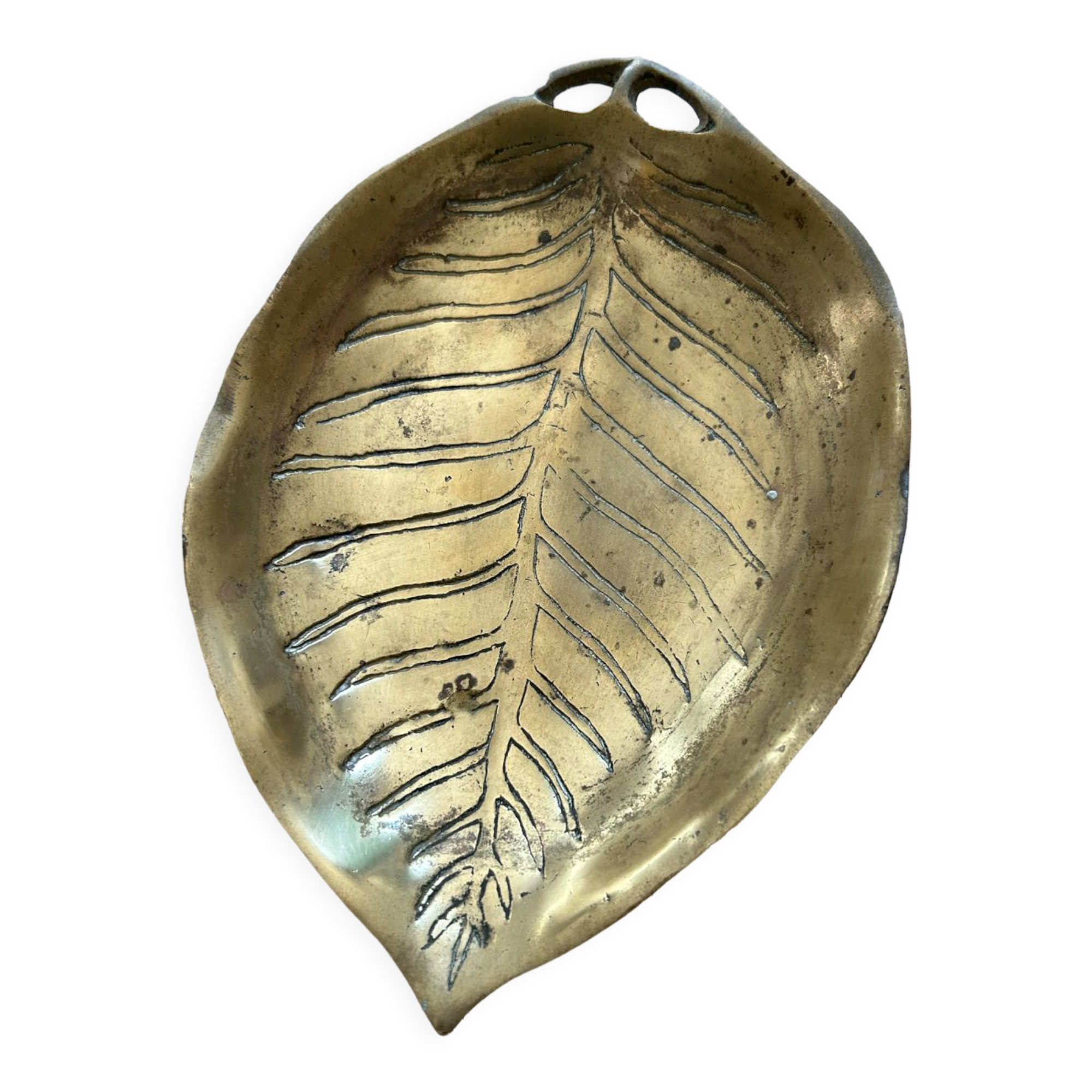 Old brass pocket vacuum, leaf.