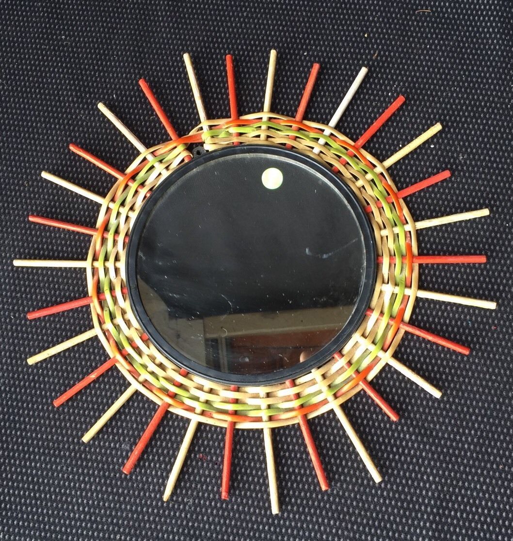 Miroir soleil vintage en rotin 35cm