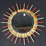 Miroir soleil vintage en rotin 35cm