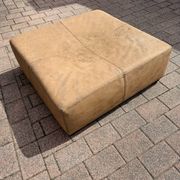 Large square pouffe in patinated nubuck leather – 100 × 100 cm