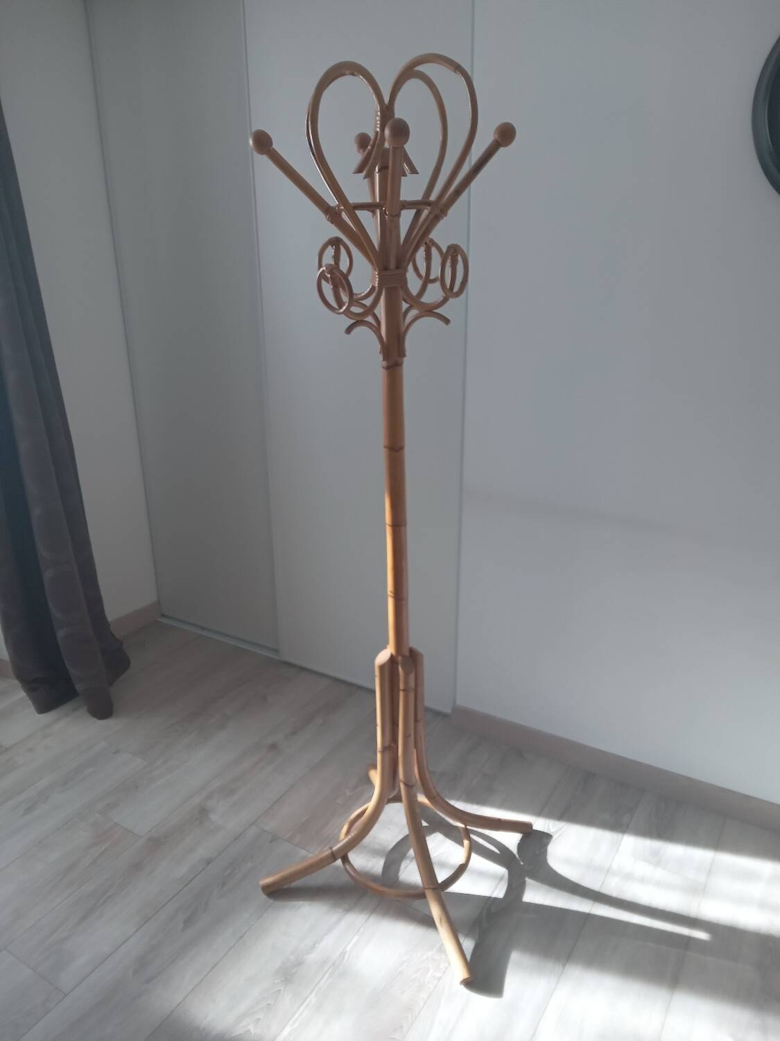 Beautiful rattan coat rack from the 1960s.
