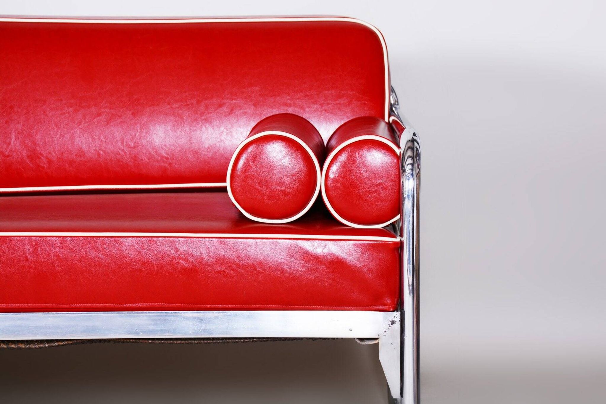 Bauhaus Sofa in Chrome and Leather attributed to Hynek Gottwald, Czech, 1930s