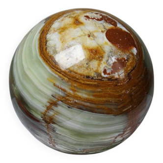 Gros globe d'onyx vert à bandes du Pakistan spécimen pierre naturel vintage