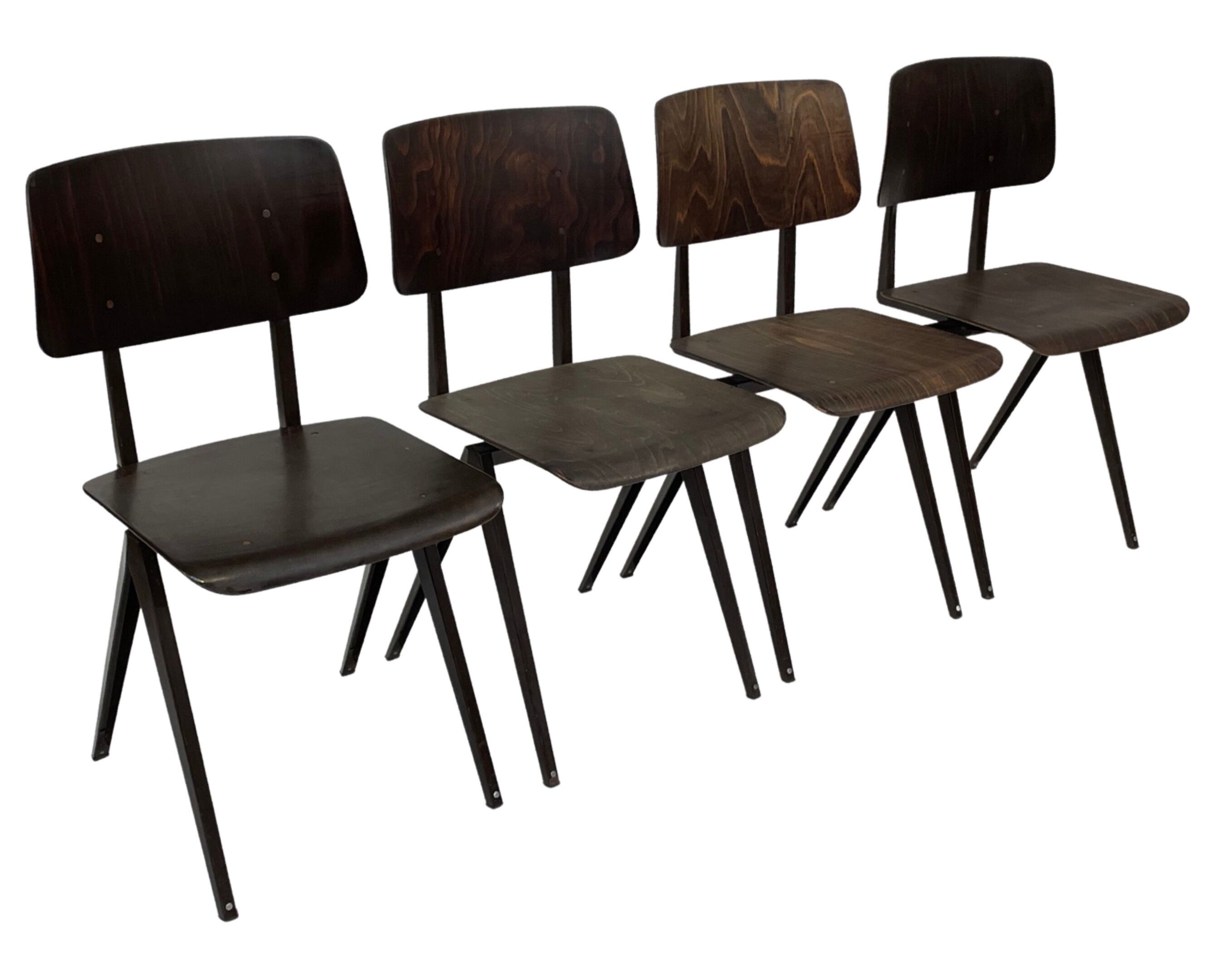 Lot de 4 chaises d’école vintage Galvanitas S16 Pays-Bas