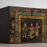 Ancien coffre oriental avec peinture de la guerrière Yang Mulan (c.1900) #9