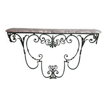 Wrought iron and marble console