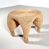 Wicker and pine needle table and stools, France, 1980s