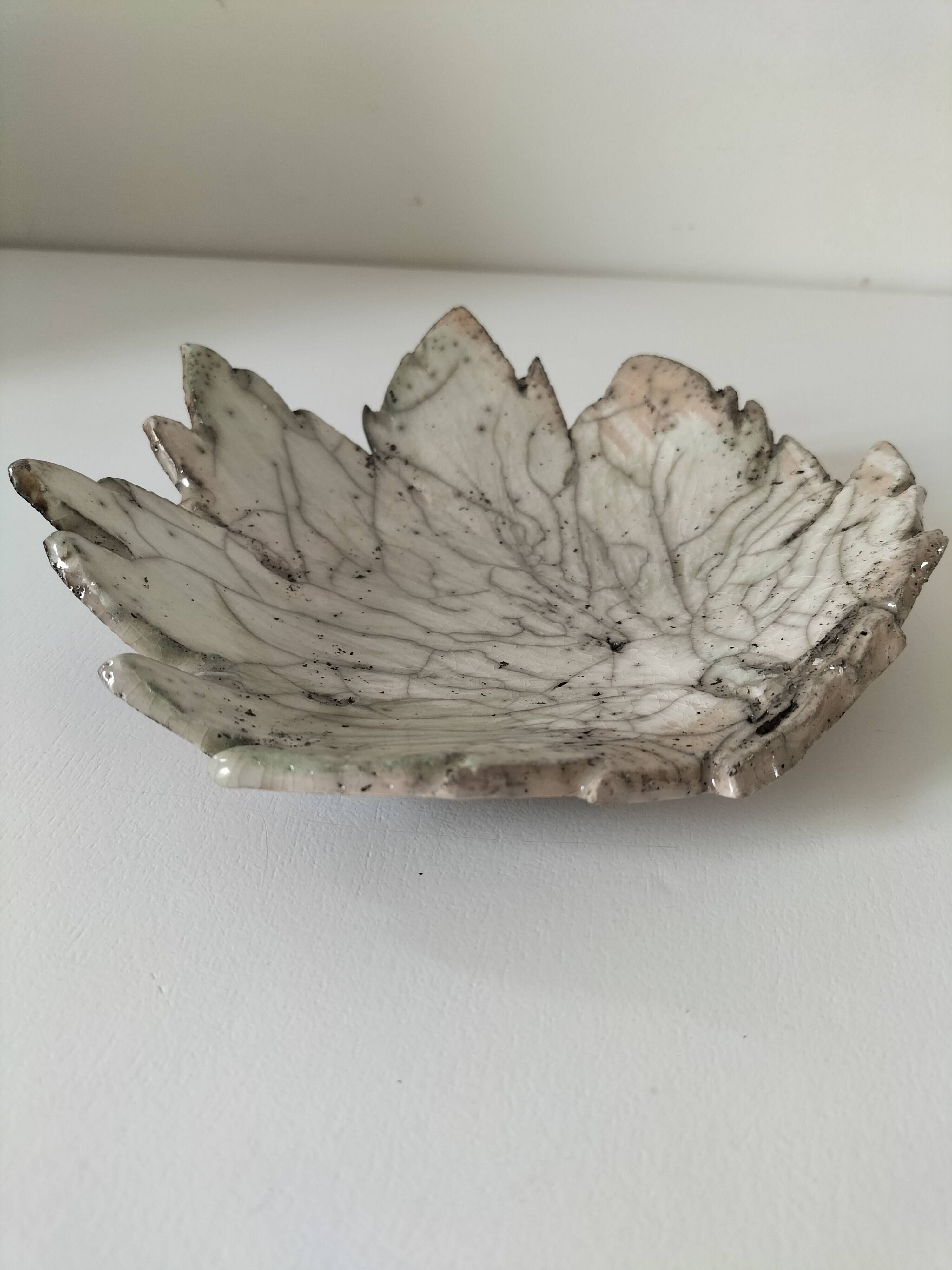 Raku ceramic leaf bowl – unique piece