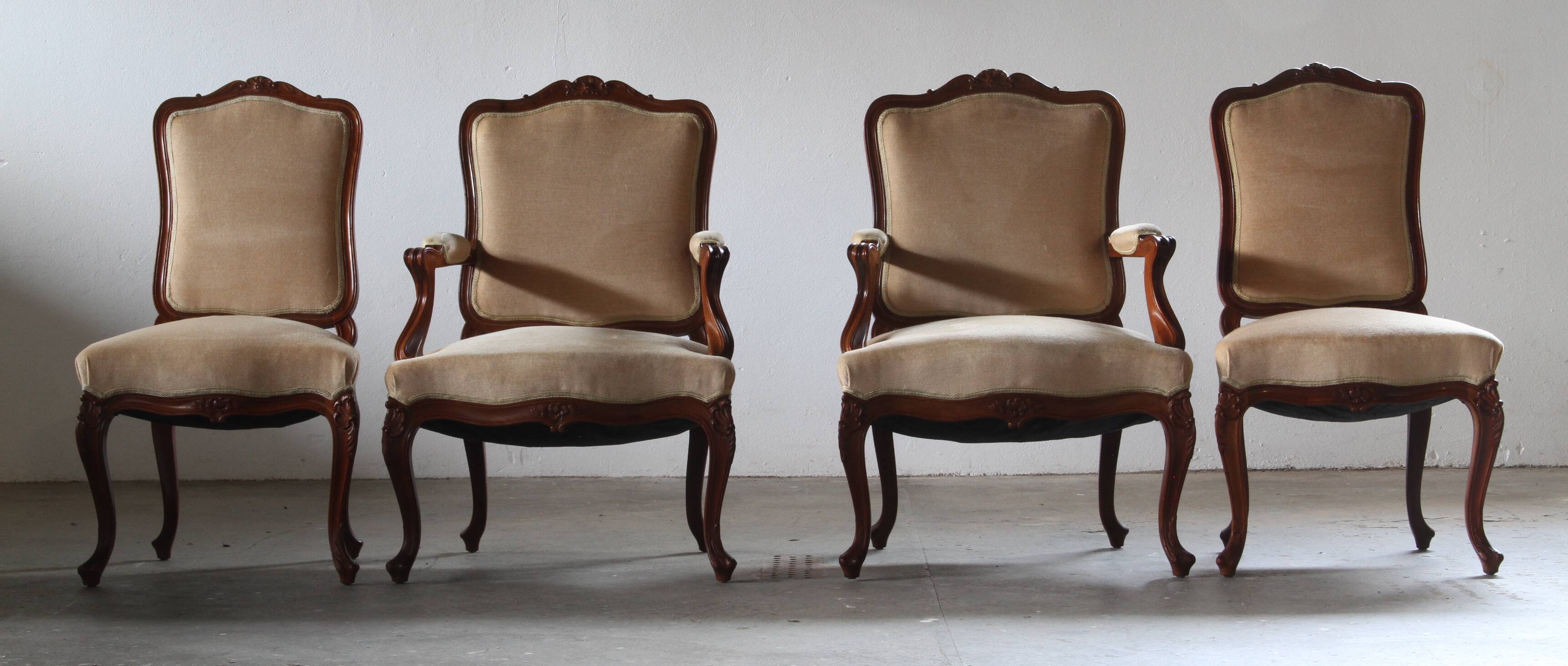 Pair of Vintage Danish Antique 18th century Lounge Chair, style of Louis XV