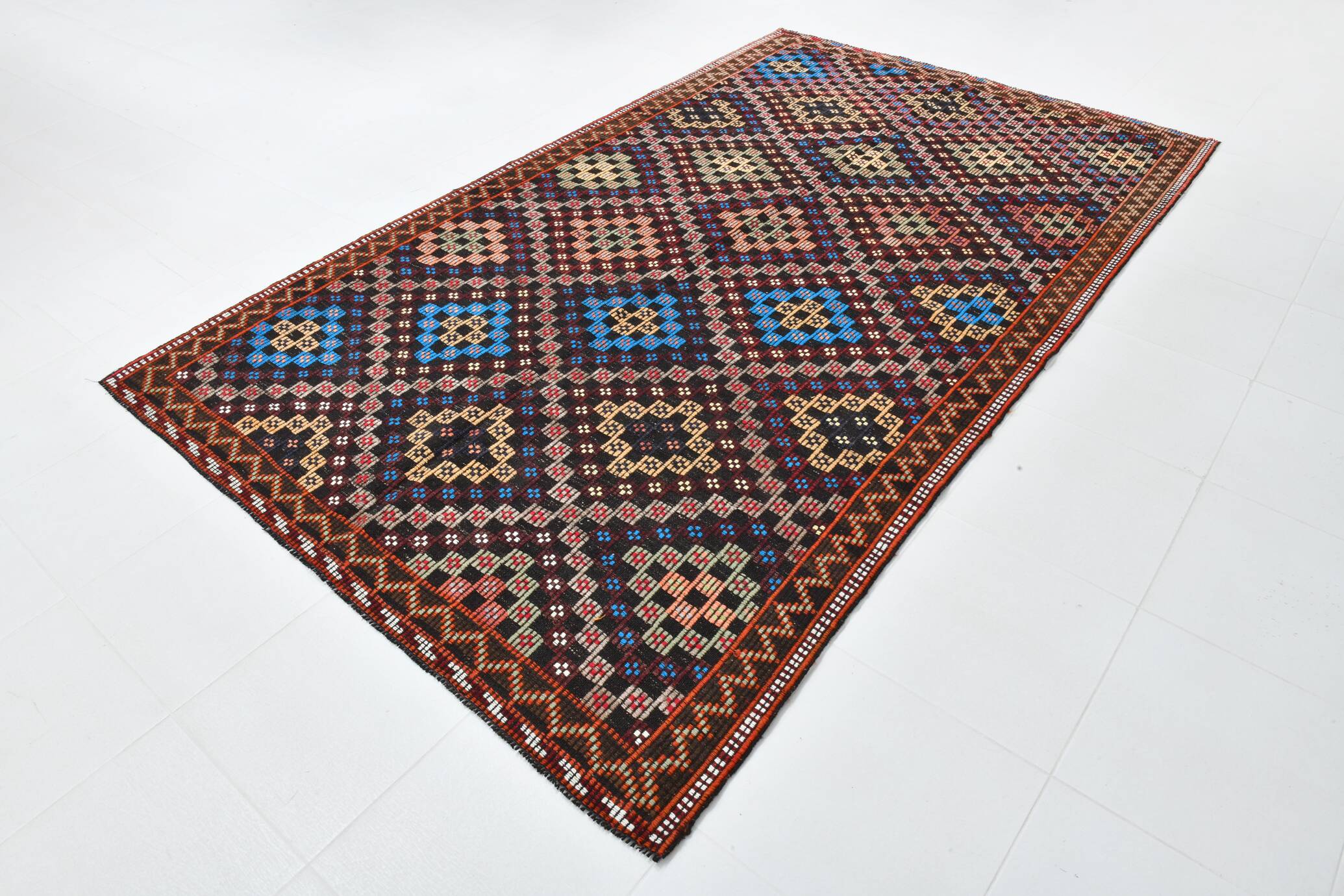 Blue & Burgundy Tribal Kilim Rug, 181x295Cm