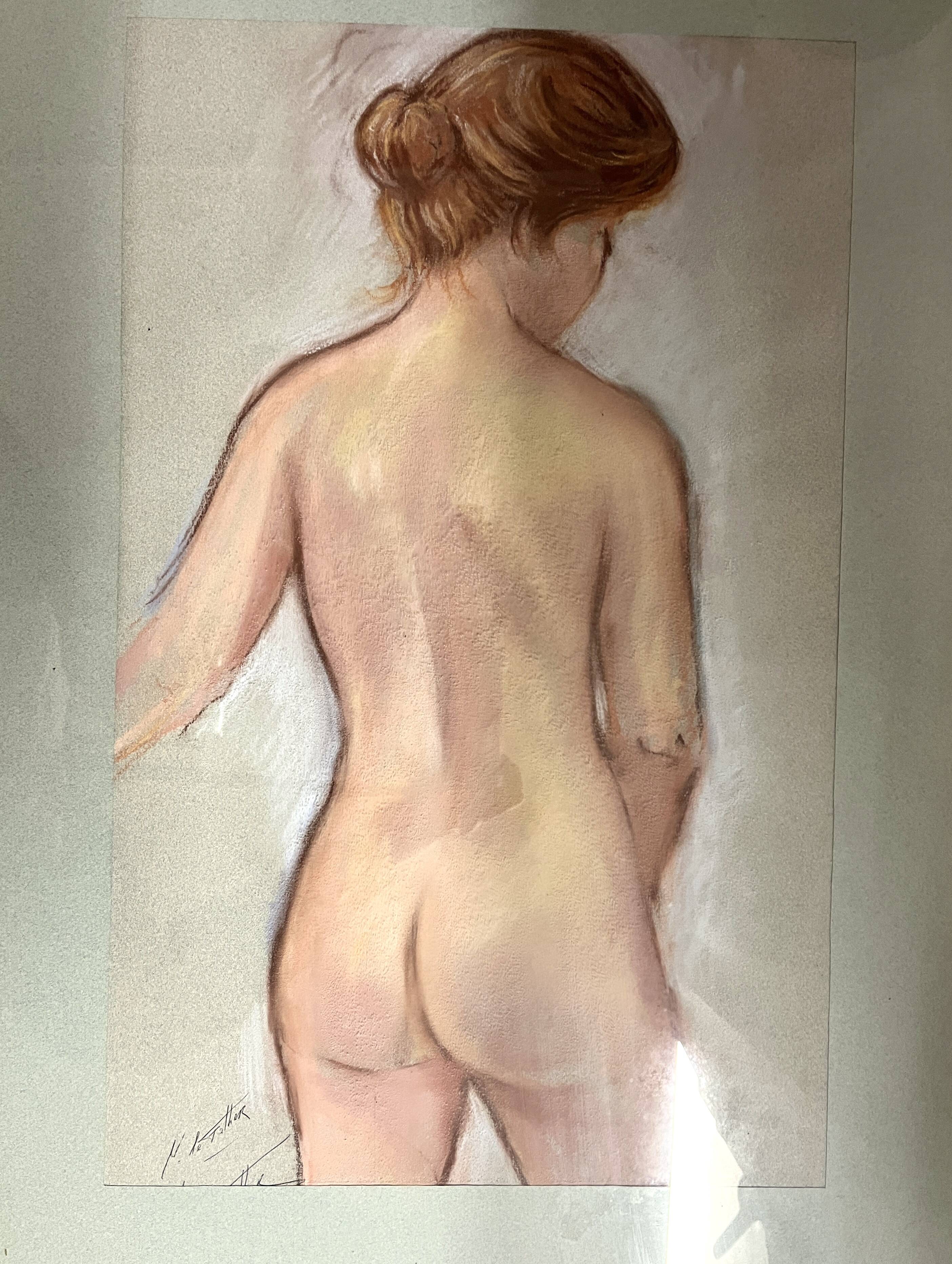 Le Falher (Lionel), Pastel female nude framed 20th century
