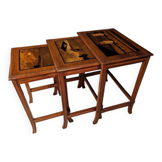 Asian Nesting Tables In Marquetry