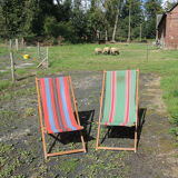 2 old bayadère green & red deckchairs