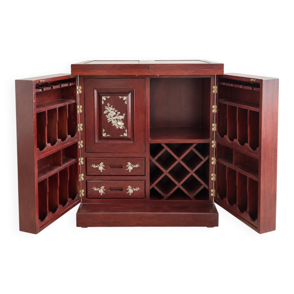 Meuble bar cabinet en palissandre et nacre – fabrication artisanale