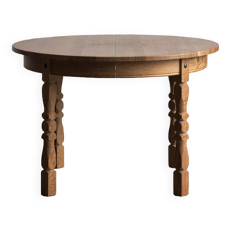 Table à manger ronde extensible en chêne, Danemark, années 1960