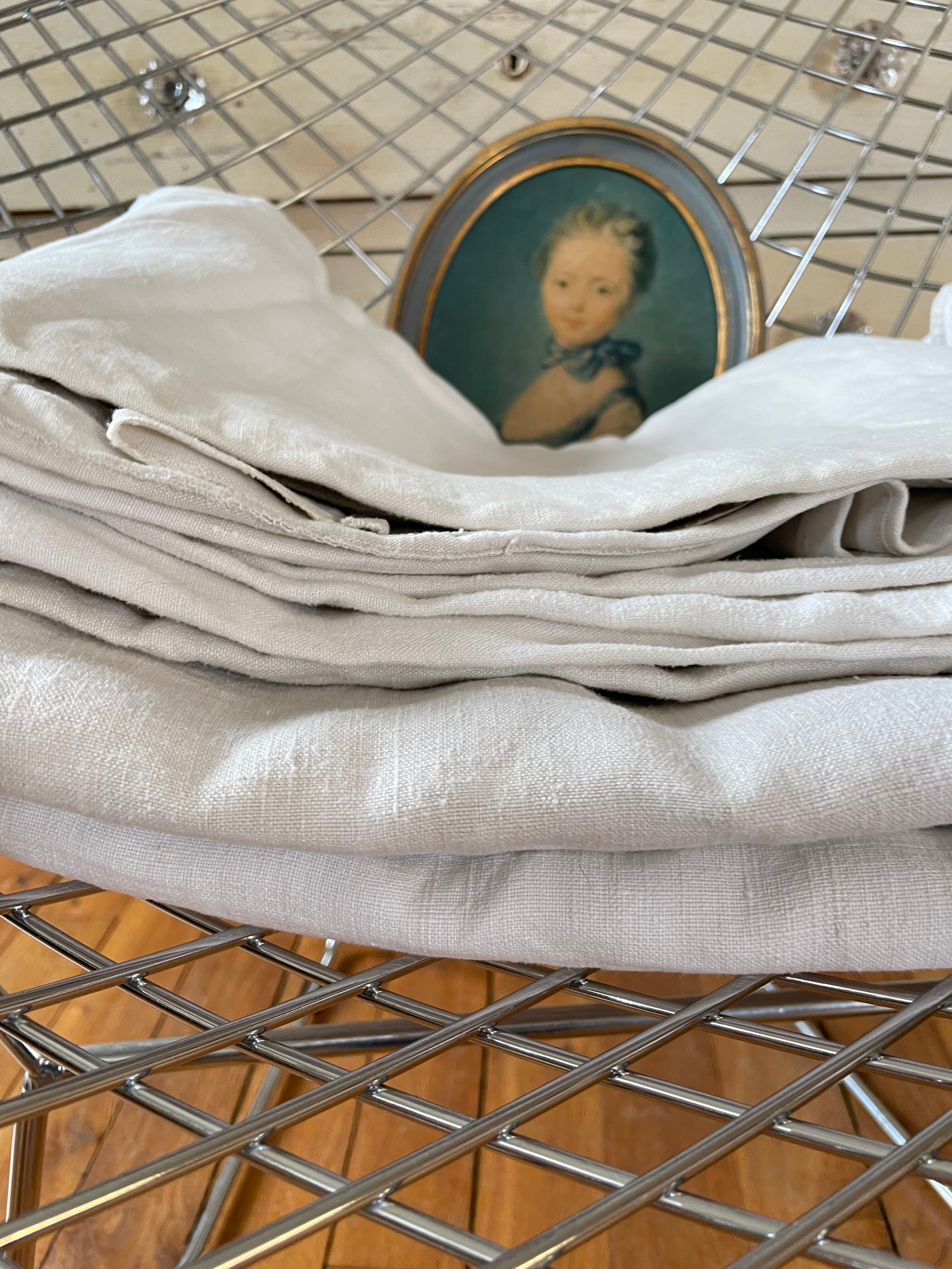 Old linen sheet embroidered red monogram