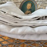 Old linen sheet embroidered red monogram