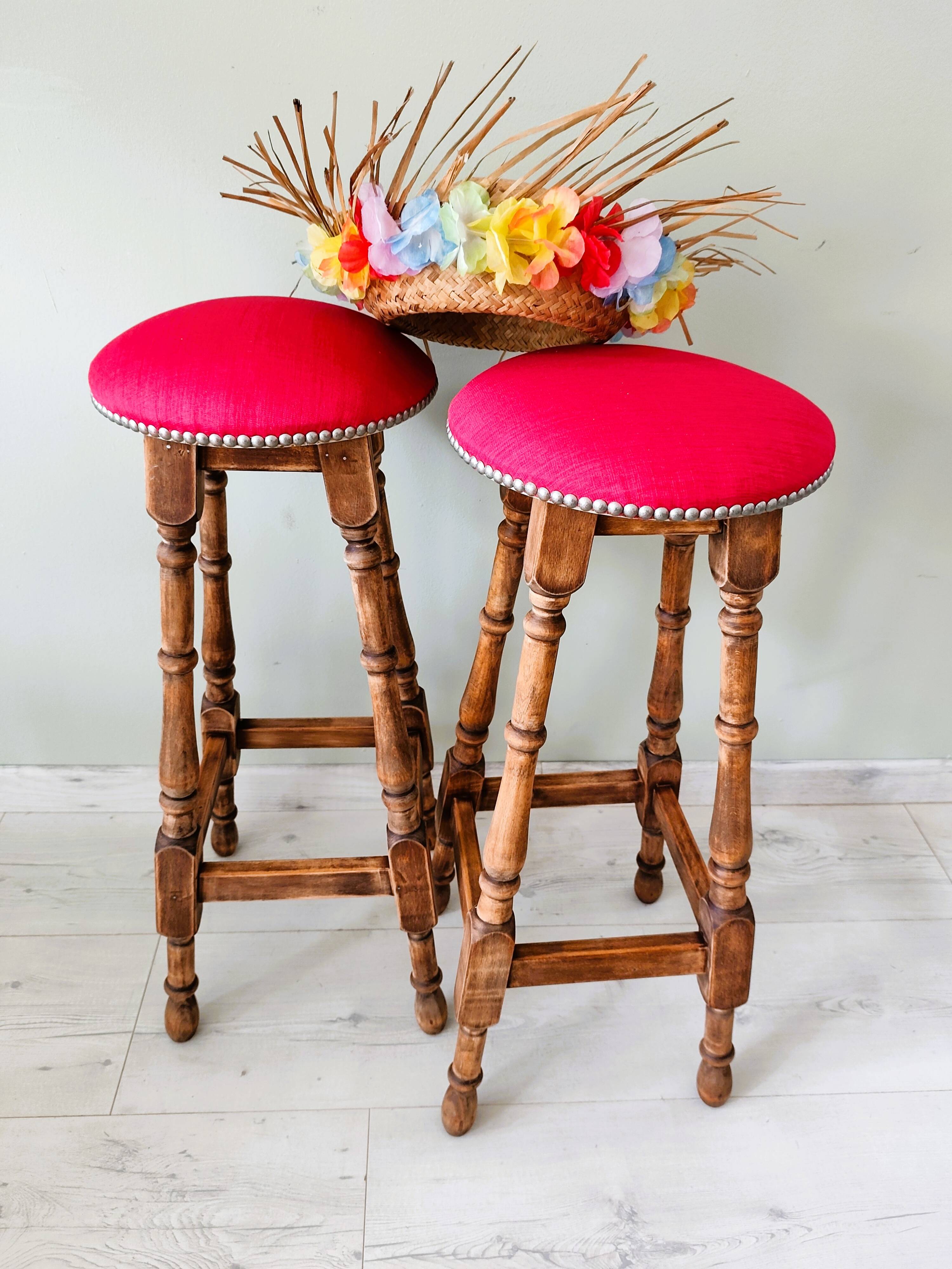Pair of antique high stools in solid wood