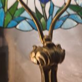 antique bronze floor lamp from the 19th century in superb condition with a beautiful iris glass shade