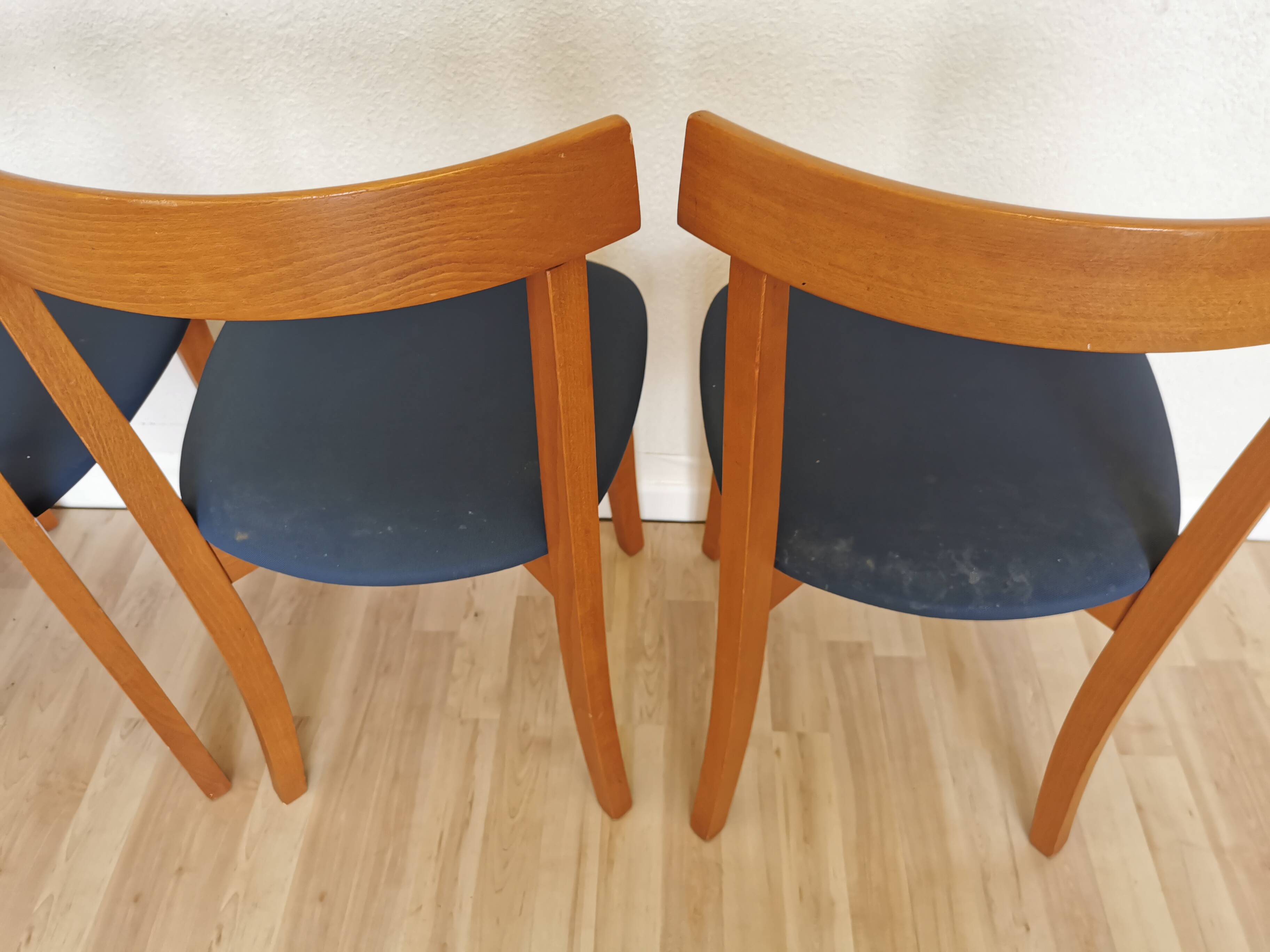 Set of 4 Calligaris Dining Chairs: Mid-Century Italian Design, Blue Fabric