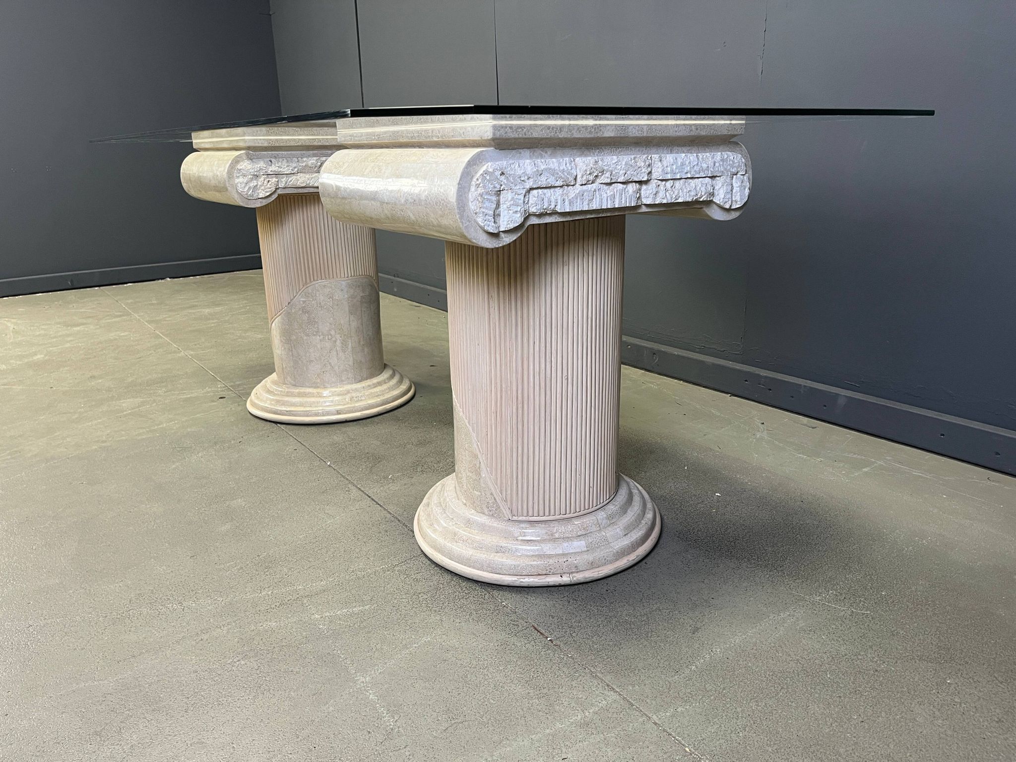 Vintage tessellated stone pedestal dining table by Maitland Smith, 1970s