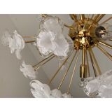 Lustre fleurs blanches murano verre spoutnik ovale en or