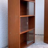 glass wall bookcase in vintage teak 1950