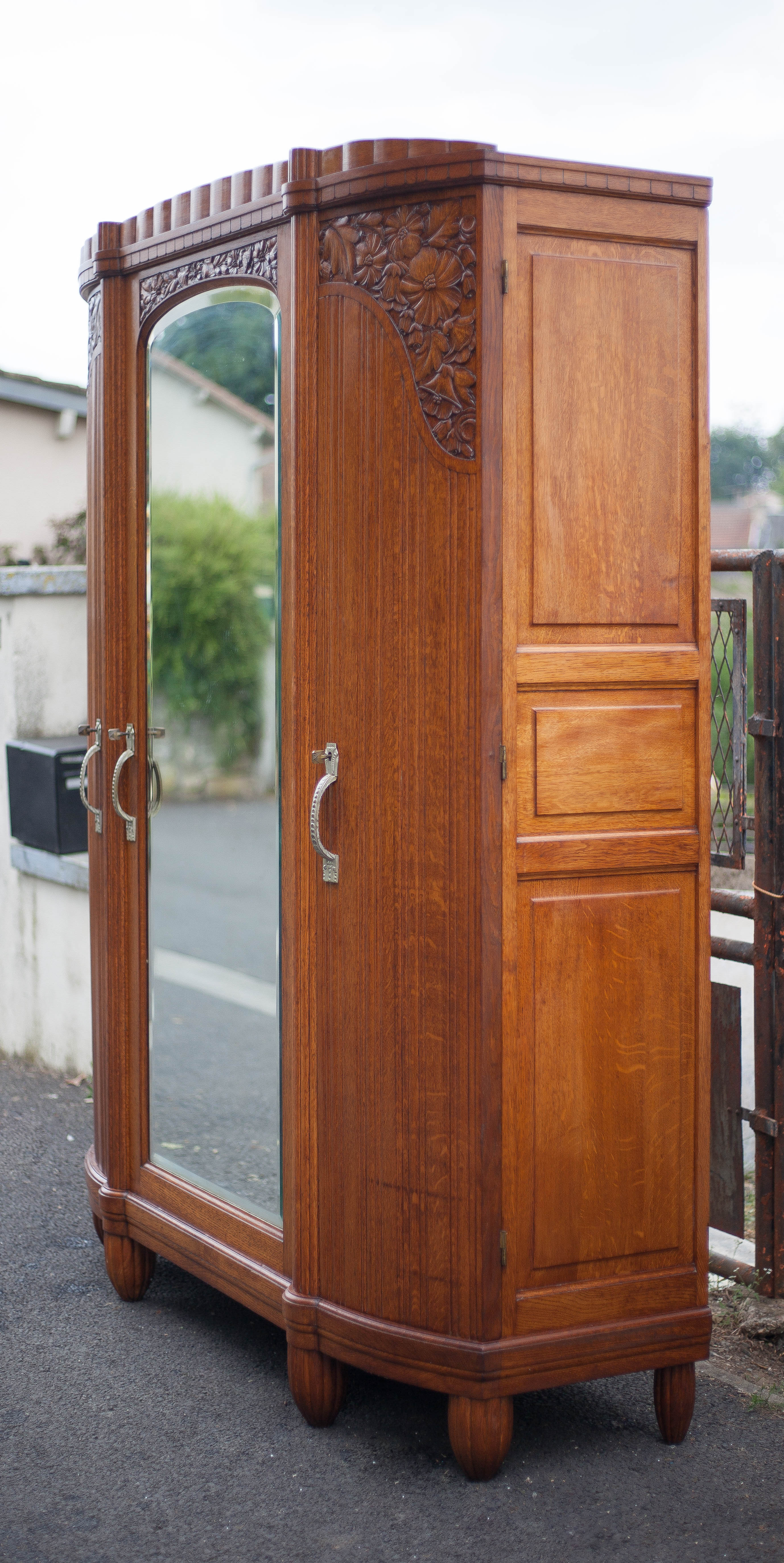 Art deco cabinet, wardrobe and shelves, carved wood cabinet, storage cabinet