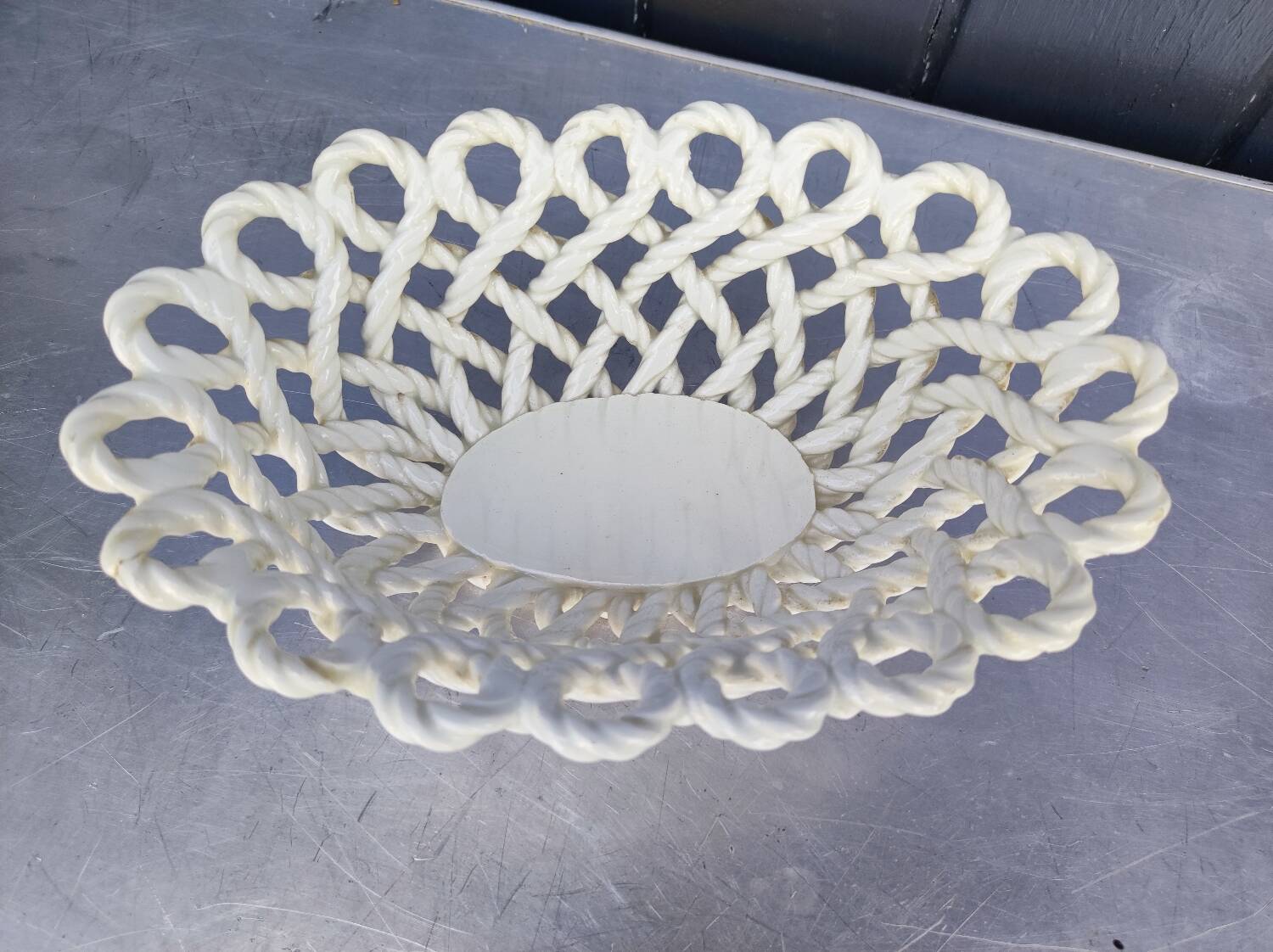 Vintage woven ceramic fruit bowl