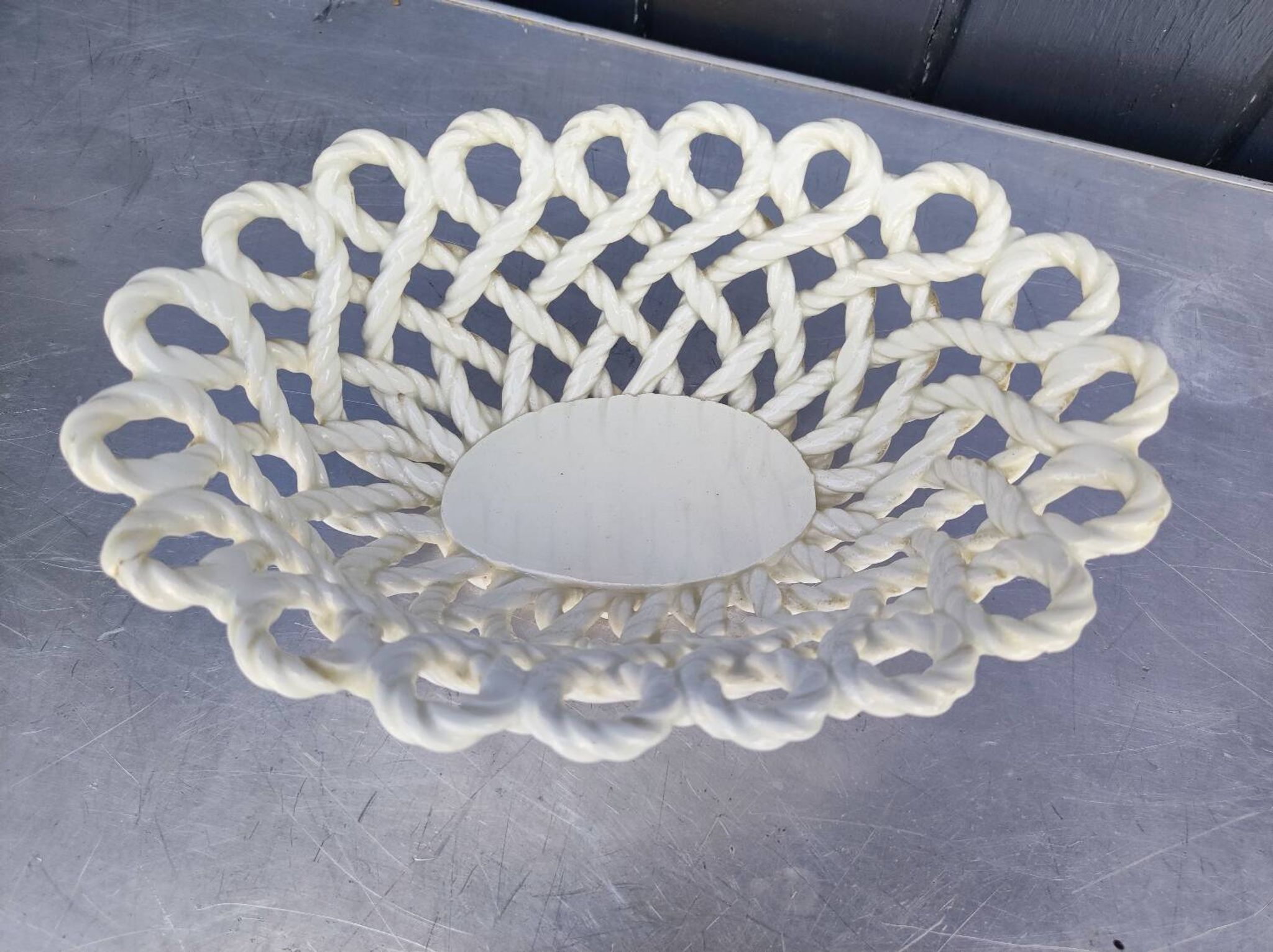 Vintage woven ceramic fruit bowl